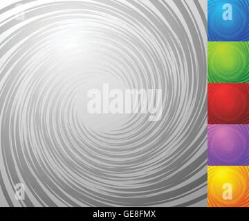Colorful background set with spiral - vortex element. Set of 5 colors plus grayscale version Stock Vector