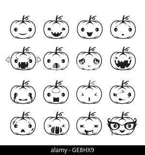 Pumpkin Emoticons Set, Holiday, Mystery, emoji, facial expression, feeling, mood, personality, symbol, October Stock Vector