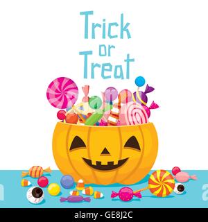 Halloween Pumpkin Bucket with Candy, Mystery, Culture, Holiday, High Calorie Food, October, Fantasy Stock Vector