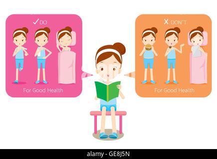 Something can do and do not for wellness, healthy, nutrition, medicine, mental and physical health, sport, daily routine Stock Vector