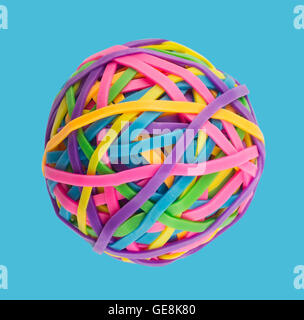 Rubber elastic band ball on light blue background Stock Photo