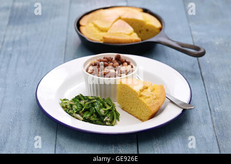 beans and greens with cornbread, cuisine of the Southern United States Stock Photo