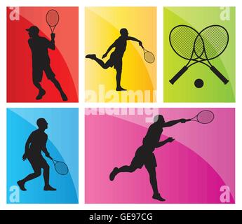 Tennis players silhouettes vector background concept set Stock Vector