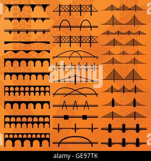 Bridge construction silhouettes illustration collection background vector Stock Vector