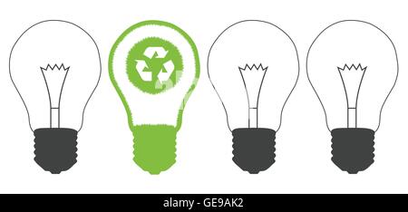 Green grass light bulb and recycle round inside. Recycling concept vector background against pollution Stock Vector