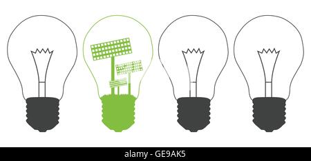 Light bulb and solar panel inside. Alternative energy concept vector background against pollution Stock Vector