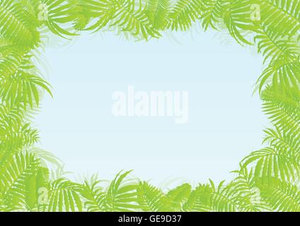 Exotic forest jungle leaves, grass and herbs vector background Stock Vector