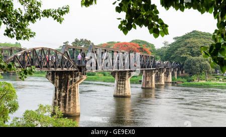 Old bridge over the River Kwai Yai is a historical attractions during World War 2 the famous of Kanchanaburi Province in Thailan Stock Photo