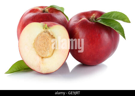 Nectarine nectarines fruit fresh fruits isolated on a white background Stock Photo