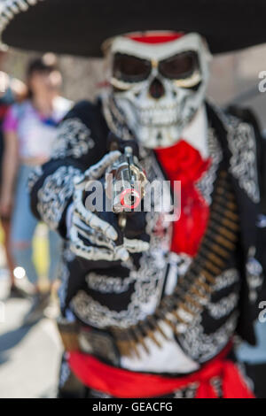 Ca, Usa. 23rd July, 2016. Once again Comic Con returns to San Diego, CA.There are many Cons, but only one original.People descend from all over the country, as well as from other countries to Americas finest city to experience the original.For most this is a annual ritual, as well as a few first timers.Despite the soaring temperatures everyone was in full costume.seen here:Lupe Navarro from Imperial Valley as Dead mariachi from call of duty. Lupe had a few expressions for Donald Trumps wall. © Daren Fentiman/ZUMA Wire/Alamy Live News Stock Photo