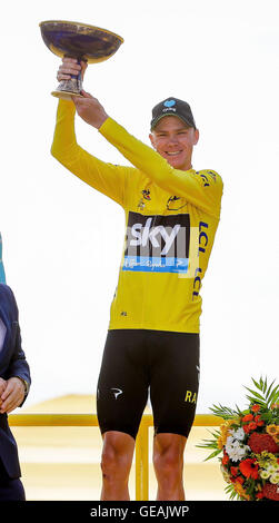 Paris, France. 24th July, 2016. FROOME Christopher (GBR) of TEAM SKY during the podium ceremony for the general classification after stage 21 and final stage of the 2016 Tour de France a 113 km stage between Chantilly and Paris Champs-Elysees, on July 24, 2016 in Paris Credit:  Action Plus Sports Images/Alamy Live News Stock Photo