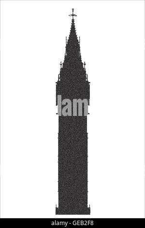 The London landmark Big Ben Clocktower in stipple dot silhouette. Stock Vector