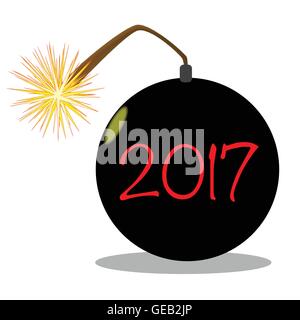 A traditional cartoon style bomb with lit fuse, isolated over white with the text 2017 Stock Vector