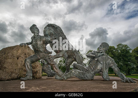 Livingstone and the Lion sculpture by Gareth Knowles at the David Livingstone Centre and museum in Blantyre, Scotland Stock Photo