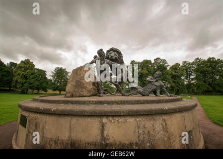 Livingstone and the Lion sculpture by Gareth Knowles at the David Livingstone Centre and museum in Blantyre, Scotland Stock Photo