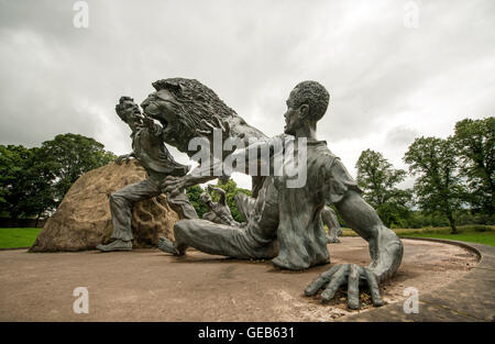 Livingstone and the Lion sculpture by Gareth Knowles at the David Livingstone Centre and museum in Blantyre, Scotland Stock Photo