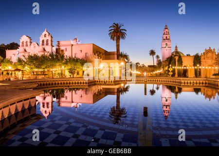 SAN DIEGO, CALIFORNIA - FEBRUARY 25, 2016: Plaza de Panama in Balboa Park at night. Stock Photo