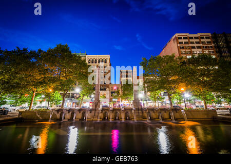 Fountains at Copley Square at night, in Back Bay, Boston, Massachusetts. Stock Photo