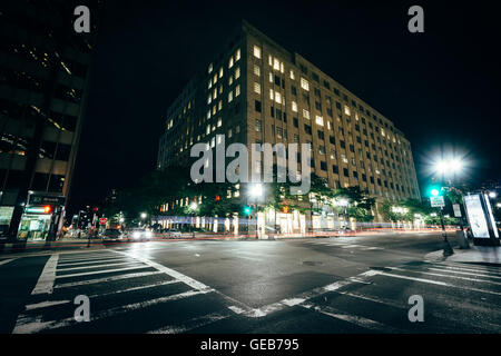 The intersection of Clarendon Street and Boylston Street at night, in Back Bay, Boston, Massachusetts. Stock Photo