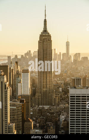 Aerial view of the historic Empire State Building and the new One World Trade Center in Manhattan, New York City Stock Photo