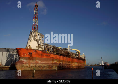 The North Sea Producer, an oil drilling ship in docks at Middlesborough, Teesside, England, UK. Stock Photo