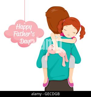 Father Carrying Sleeping Daughter, Fathers Day, Family, Parent, Offspring, Love, Relationship Stock Vector
