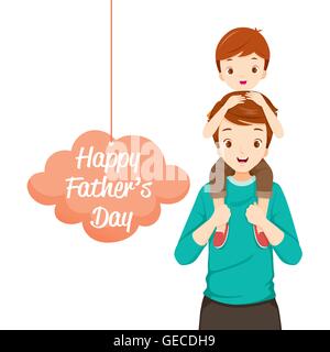 Father Carrying Son On His Shoulders, Fathers Day, Family, Parent, Offspring, Love, Relationship Stock Vector