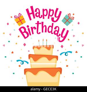 Cake With Happy Birthday Letter, Birthday Party, Banquet, Feast, Celebration, Gift Stock Vector