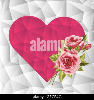 Pink Triangle Geometrical Heart with roses Stock Vector