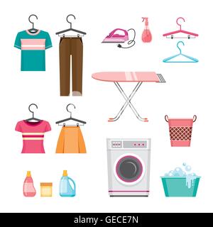 Cleaning, Laundry Icons Set, Housework, Appliance, Domestic Tools, Computer Icon, Symbol, Icon Set, Spring Season Stock Vector