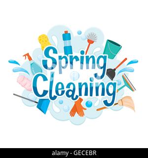 Spring Cleaning Letter And Cleaning Equipment, Housework, Appliance, Domestic Tools, Computer Icon, Cleaning, Symbol, Icon Set Stock Vector