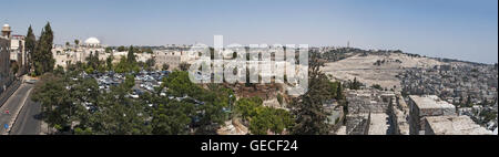 Jerusalem, Israel, Middle East: panoramic view of the skyline of the Old City with the Mount of Olives seen from the walking tour on its ancient walls Stock Photo