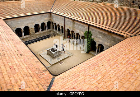 Sant Pere de Rodes benedictine monastery. Cloister.Costa Brava. Girona province. Catalonia. Spain Stock Photo
