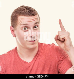 Man, on white background, showing thumb up. Toned photo. Stock Photo