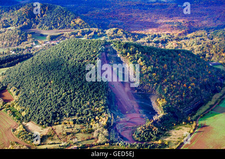 On balloon over Croscat volcano,Garrotxa Natural Park,Girona province. Catalonia. Spain Stock Photo