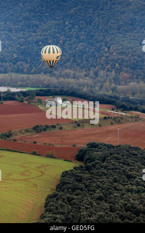 Balloon over Garrotxa Natural Park,Girona province. Catalonia. Spain Stock Photo