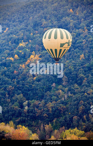 Balloon over Garrotxa Natural Park,Girona province. Catalonia. Spain Stock Photo