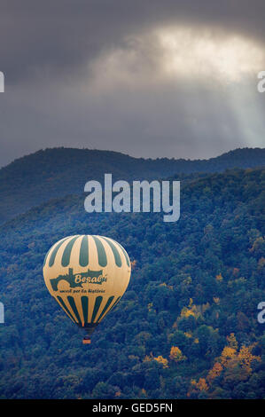 Balloon over Garrotxa Natural Park,Girona province. Catalonia. Spain Stock Photo