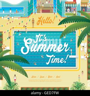 Summer poster design - indoor swimming pool scene Stock Vector