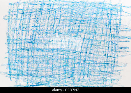 blue crayon drawing on white paper background texture Stock Photo
