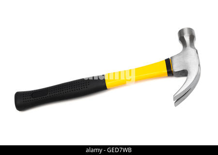 hammer with the yellow handle on a white background Stock Photo