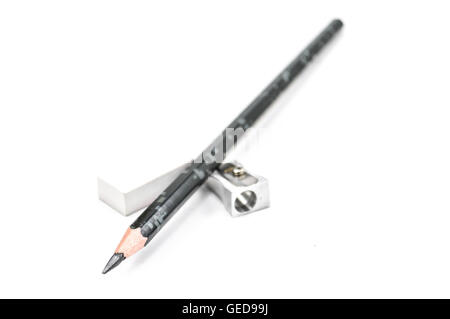 pencil eraser sharpener in white background Stock Photo