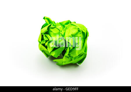 green crumbled paper on white background Stock Photo