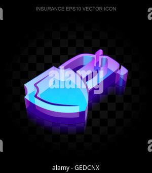 Insurance icon: 3d neon glowing Car And Shield made of glass, EPS 10 vector. Stock Vector