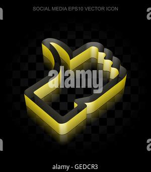 Social network icon: Yellow 3d Thumb Up made of paper, transparent shadow, EPS 10 vector. Stock Vector