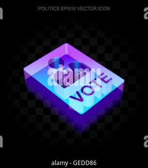 Political icon: 3d neon glowing Ballot made of glass, EPS 10 vector. Stock Vector