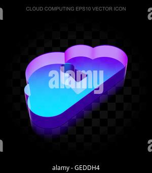 Cloud computing icon: 3d neon glowing Cloud With Keyhole made of glass, EPS 10 vector. Stock Vector