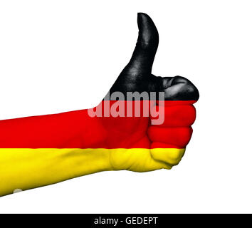 Germany victory concept. Thumb up, German flag glove isolated on white ...