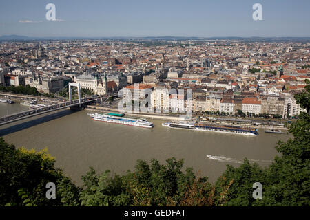 River Danube, city centre and east end of Elizabeth bridge seen from Gellert hill Stock Photo