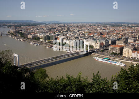 Elizabeth bridge over Danube and Pest seen from Gellert hill Stock Photo